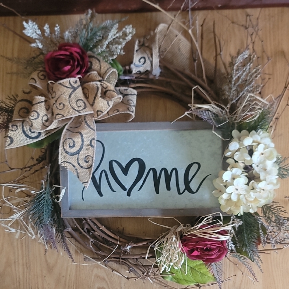Rustic Home Wreath with Floral Accents